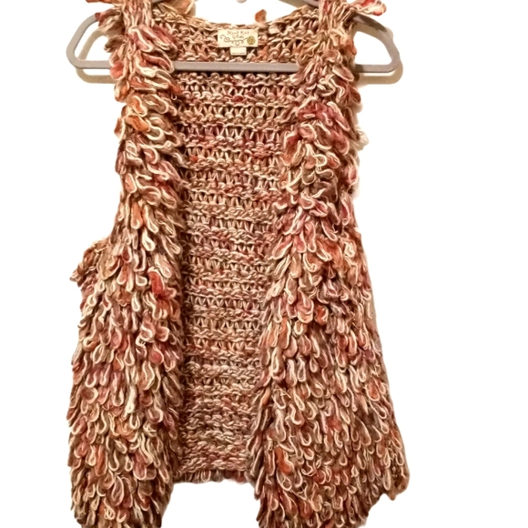 Hand Knit by Dollie Sweaters - Hand Knit Dollie Crochet Loop Sherbet Anthro Vest